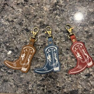 Portland Leather Houston Cowboy Boot Keychain Set in Brown, Blue, and Red